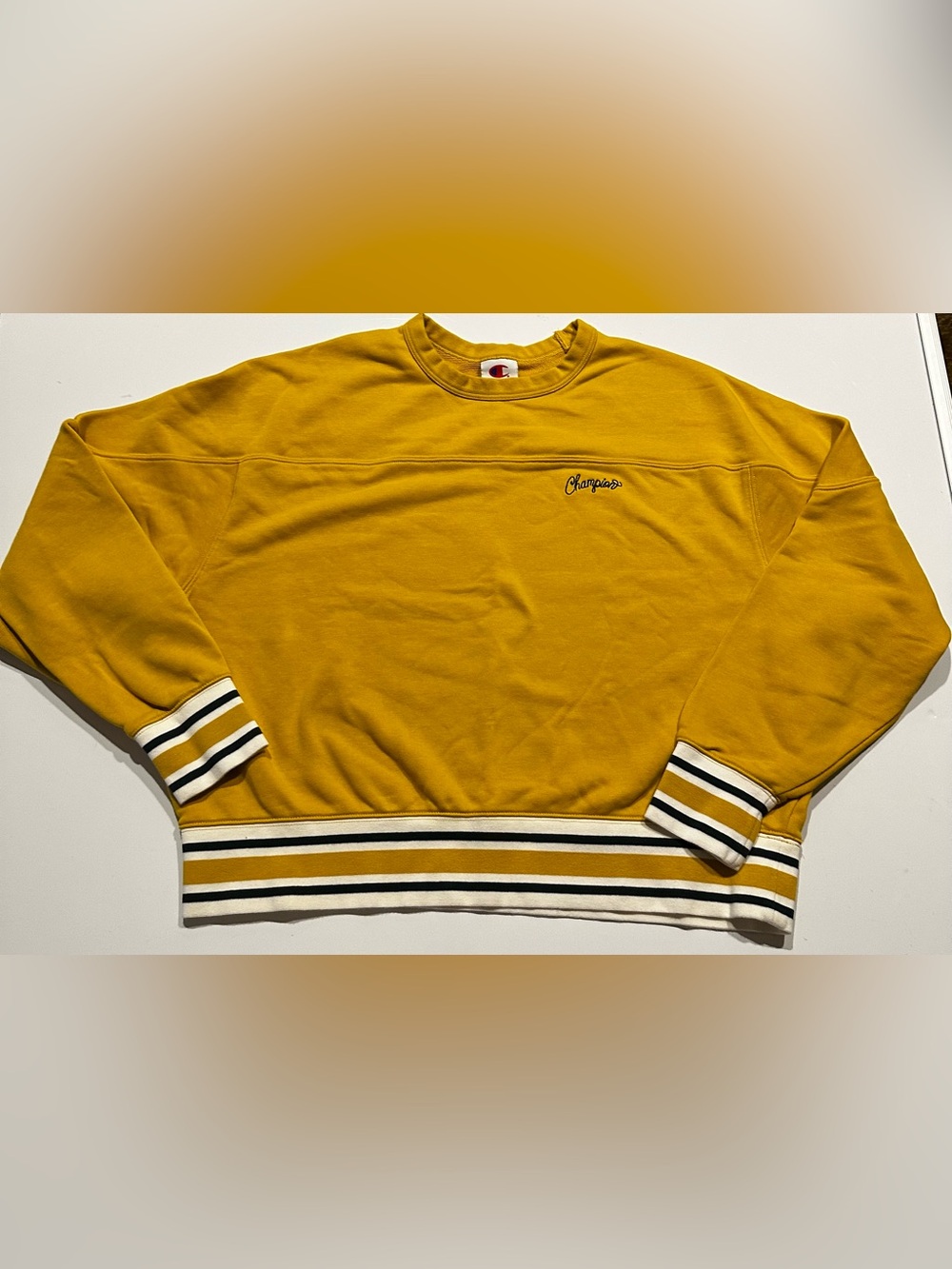 Champion Womens Yellow Crew Neck Elective Pullover Cropped Sweatshirt Size XXL